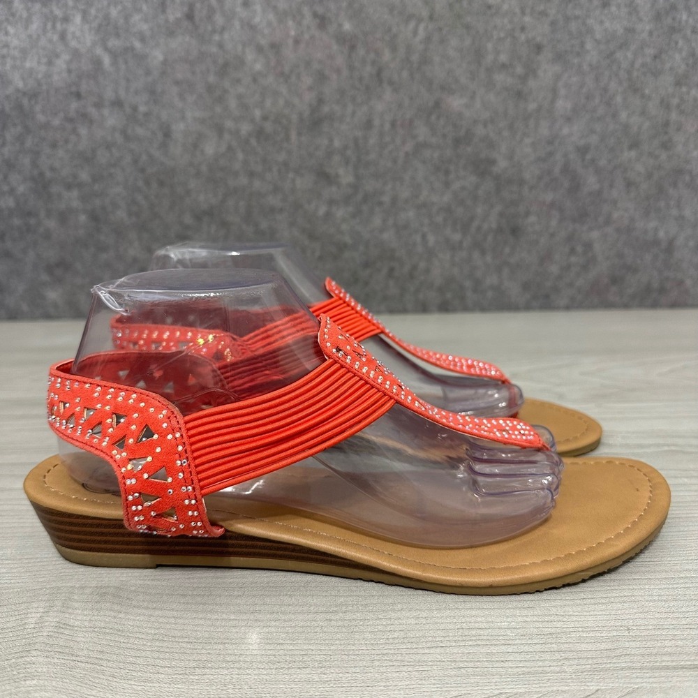 Daisy Fuentes Womens Coral Embellished Elastic Strap Wedge Sandals Size 11